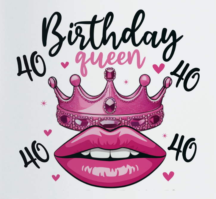Tasse Birthday Queen 40 Geburtstagszahl wählbar Krone Kussmund pink