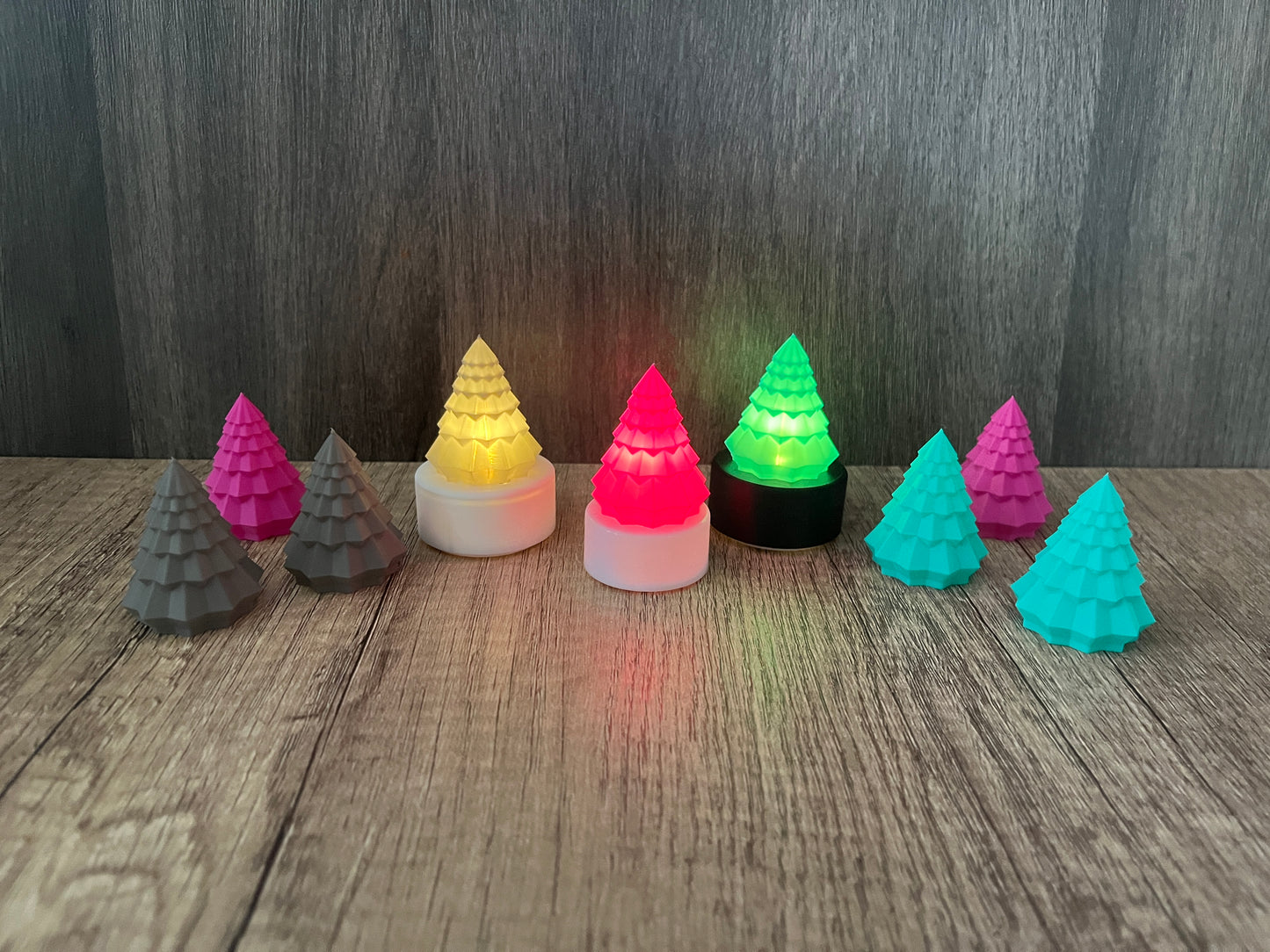 Mini Weihnachtsbaum Teelicht Tanne 3D gedruckt Tannenbäume Weihnachtsbäume LED einzeln Set farbig bunt