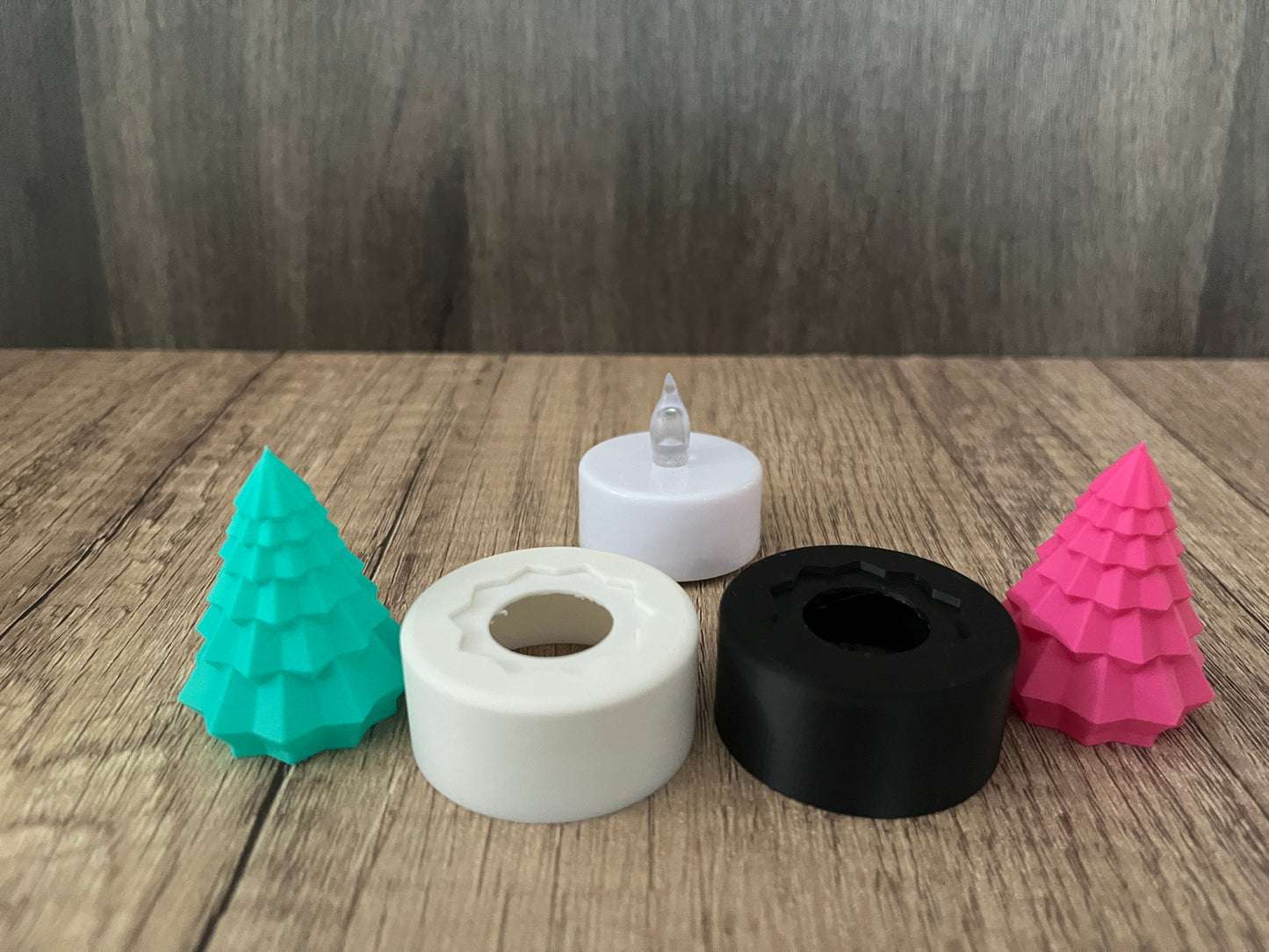 Mini Weihnachtsbaum Teelicht Tanne 3D gedruckt Tannenbäume Weihnachtsbäume LED einzeln Set farbig bunt