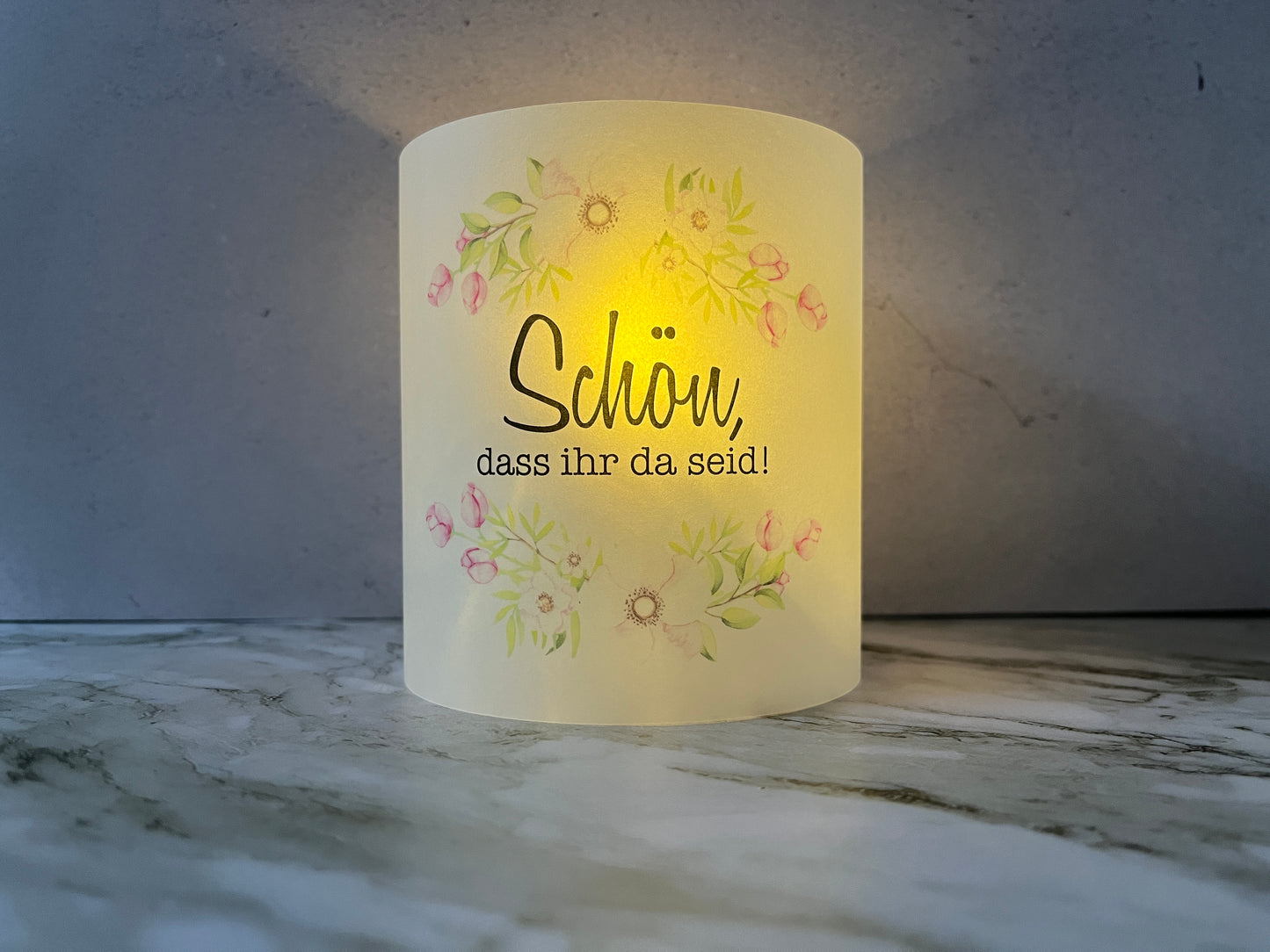 6 x Windlichter Schön, dass ihr da seid Florale Motive
