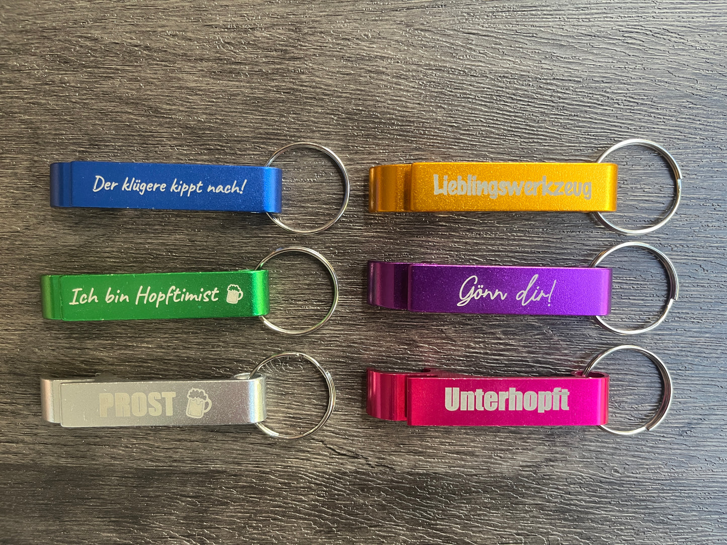 Flaschenöffner 2 in 1 Dosenöffner als Schlüsselanhänger mit Gravur Geschenk Geschenkidee in verschiedenen Farben Aluminium freie Farbwahl
