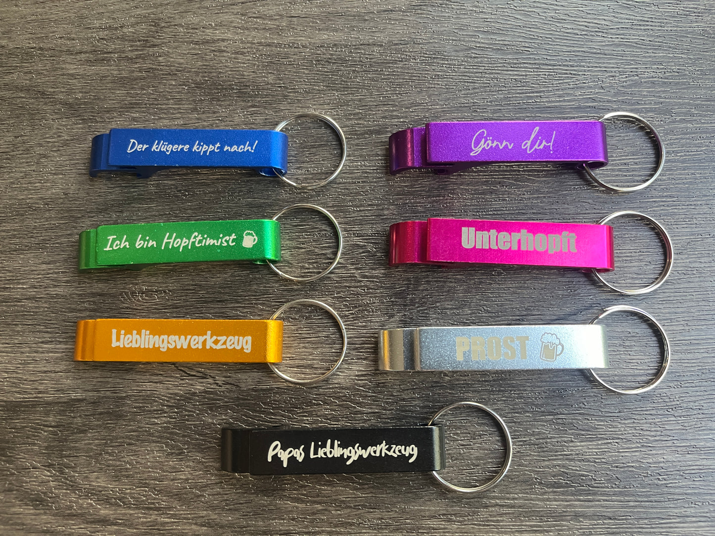Flaschenöffner 2 in 1 Dosenöffner als Schlüsselanhänger mit Gravur Geschenk Geschenkidee in verschiedenen Farben Aluminium freie Farbwahl
