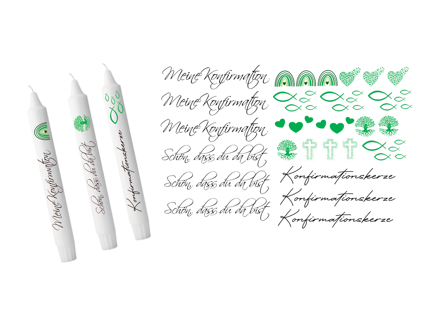 Kerzentattoos - Konfirmation Fische Ichthys Kreuz Baum Fisch