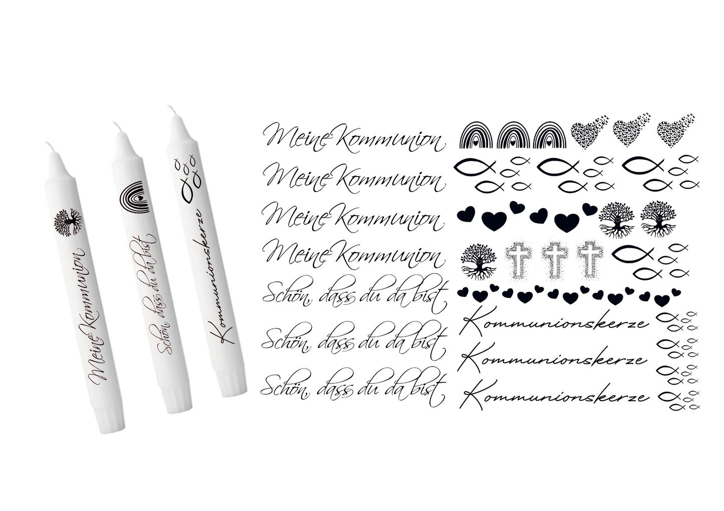 Kerzentattoos - Kommunion Fische Ichthys Kreuz Baum Fisch