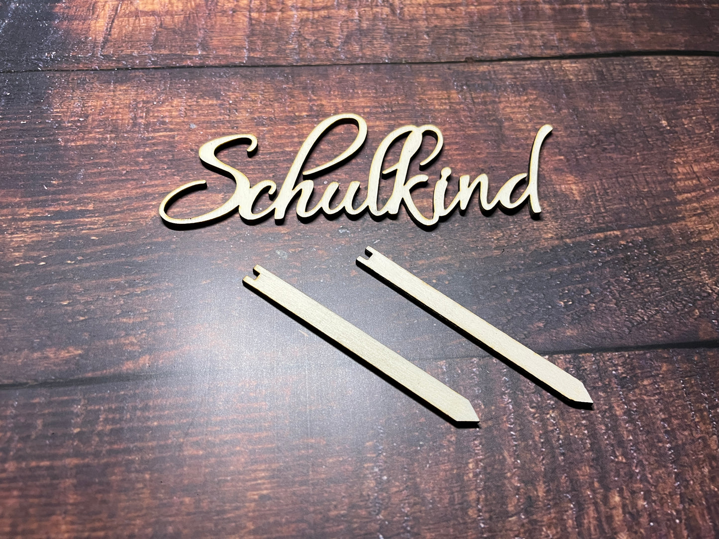 Holz Schulkind Schriftzug