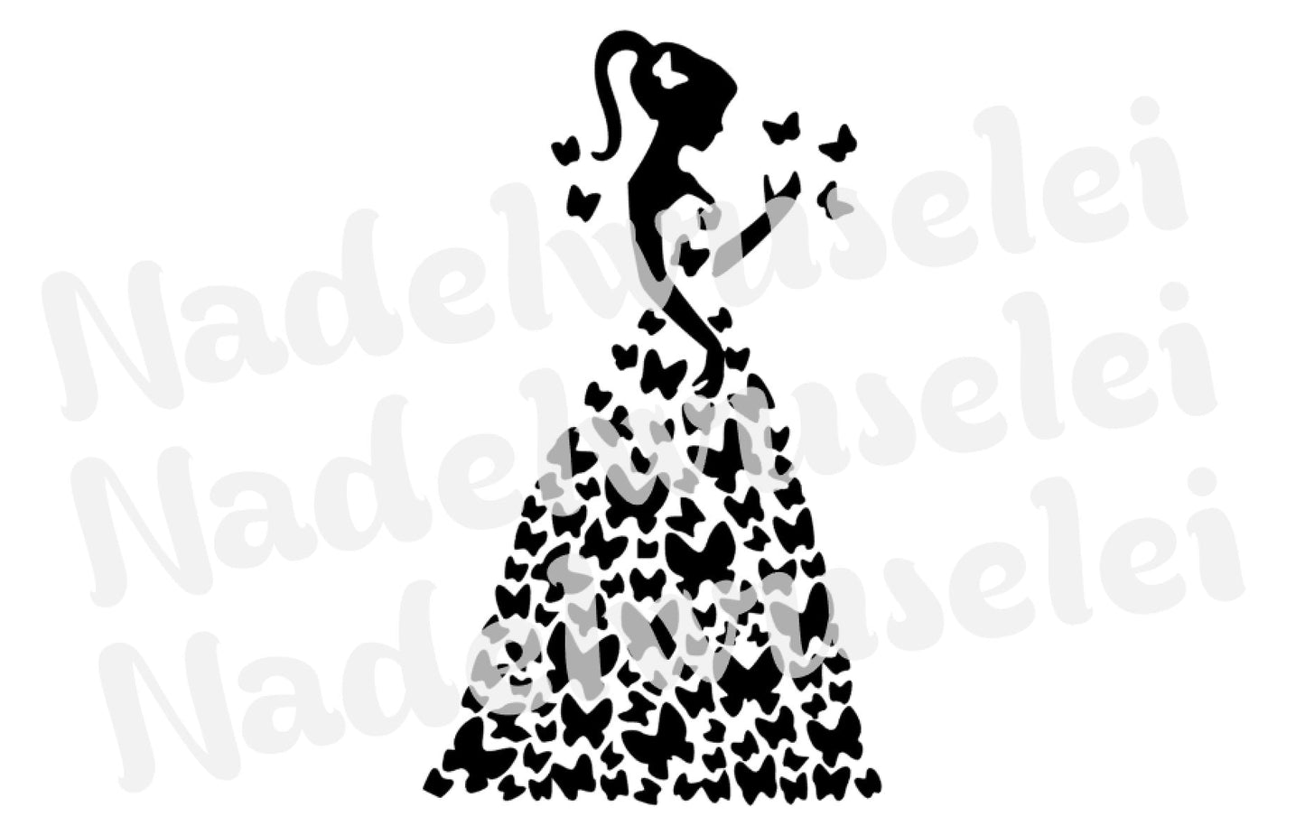 Plottervorlage Mädchen Schmetterlinge Prinzessin Kleid Plotterdatei SVG, PNG, DXF