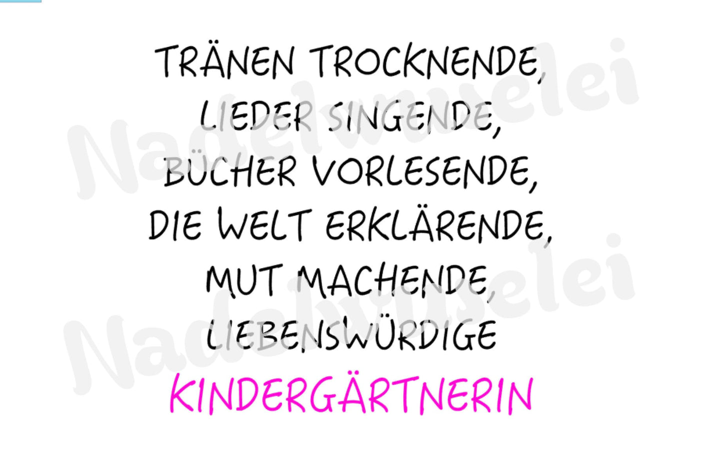 Bügelbild Tränen trocknende Kindergärtnerin Farbwahl