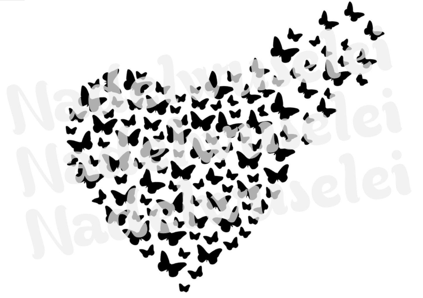 Plottervorlage Herz mit fliegenden Schmetterlingen DXF, SVG, PNG