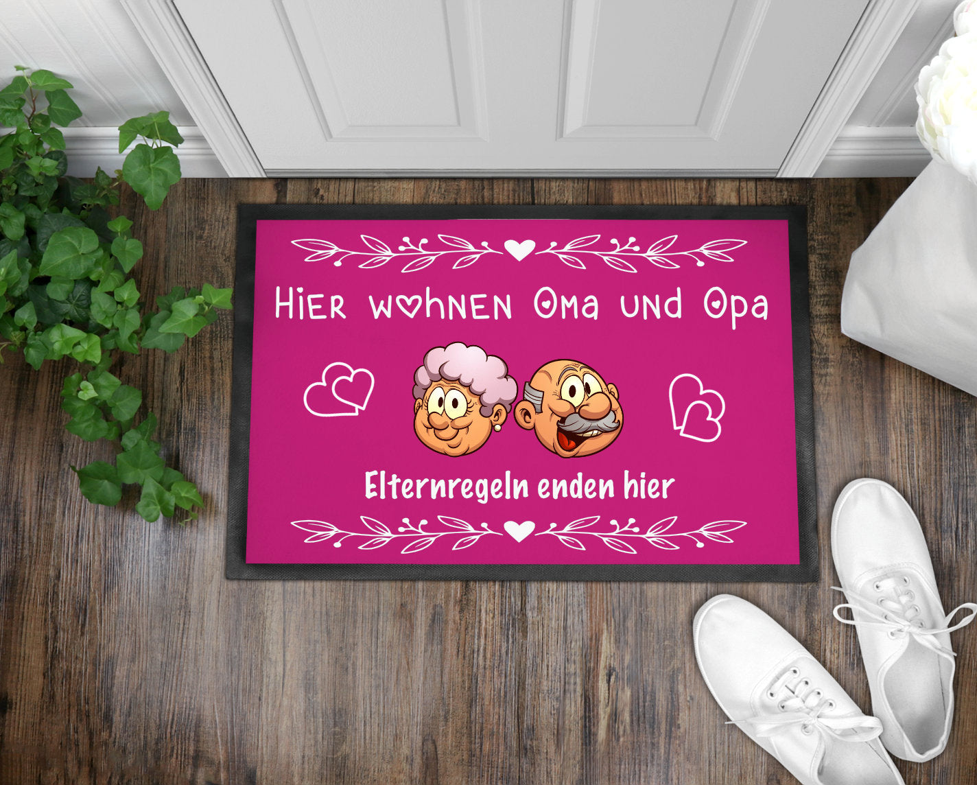 Fußmatte bunt Name Hier wohnen Oma und Opa Elternregeln enden hier