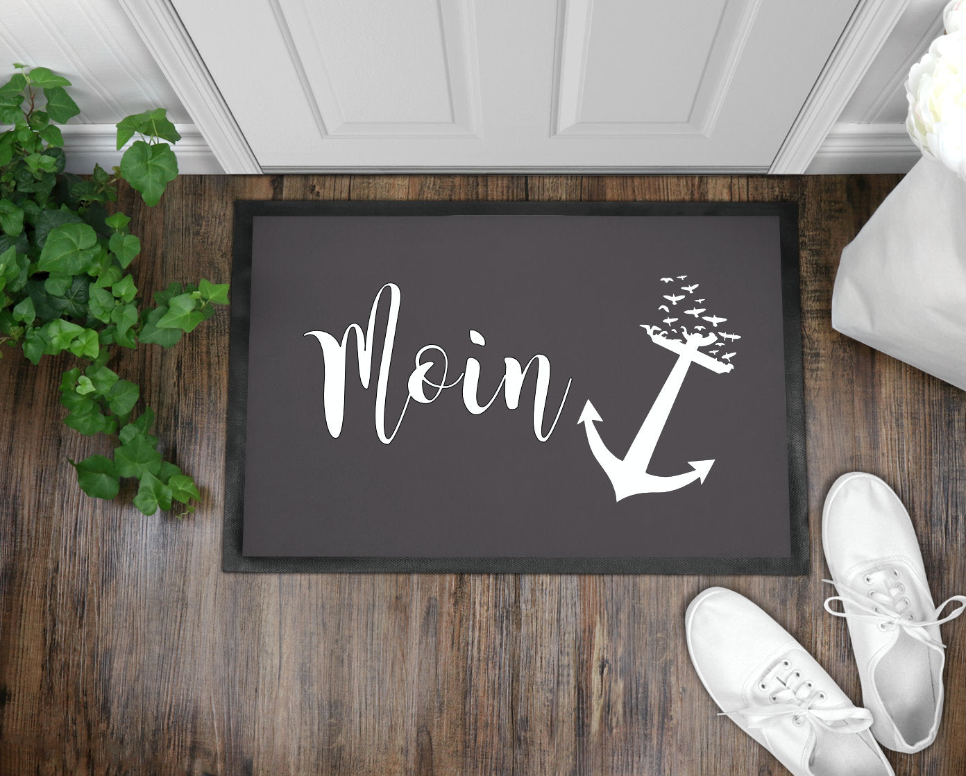 Fußmatte Moin mit Anker fliegende Vögel Grau