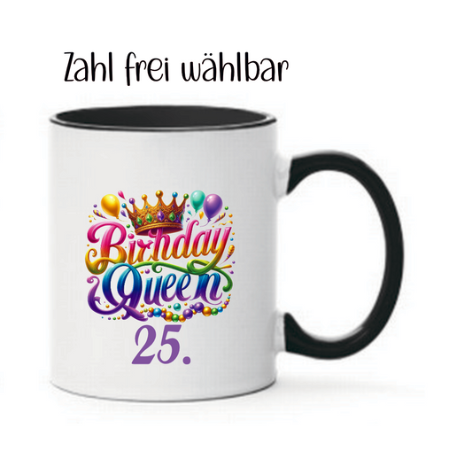 Tasse Birthday Queen Regenbogen Geburtstagszahl wählbar