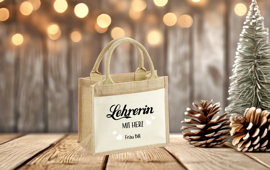 Jutetasche - Lehrerin mit Herz - Tolles Geschenk für Lehrerinnen