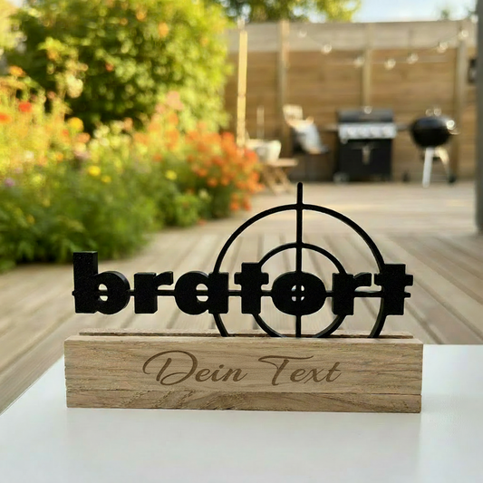 Bratort Personalisierte Grill Deko aus Holz – Geschenk für Grillmeister – Wunschtext möglich – BBQ Deko – Geschenk für Männer