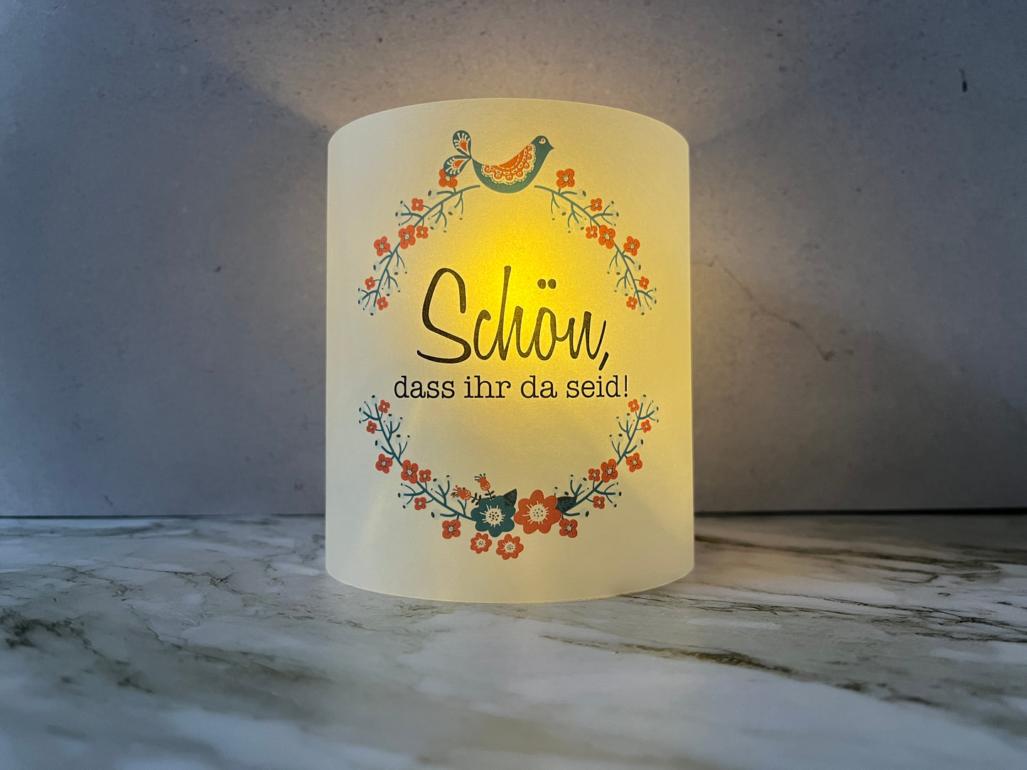 6 x Windlichter Schön, dass ihr da seid Florale Motive