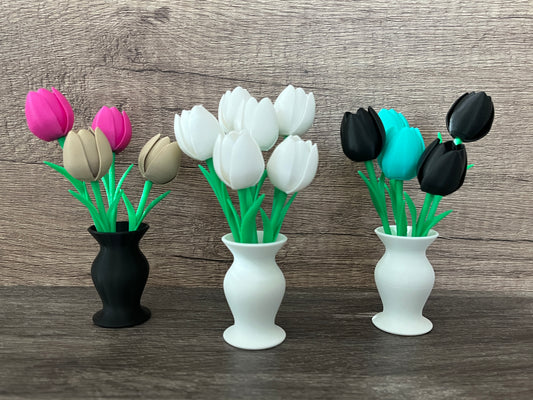 3er Set Tulpen in Vase in verschiedenen Farben, 3D Druck, Dekoration, Blumen, Muttertagsgeschenk, Einweihung