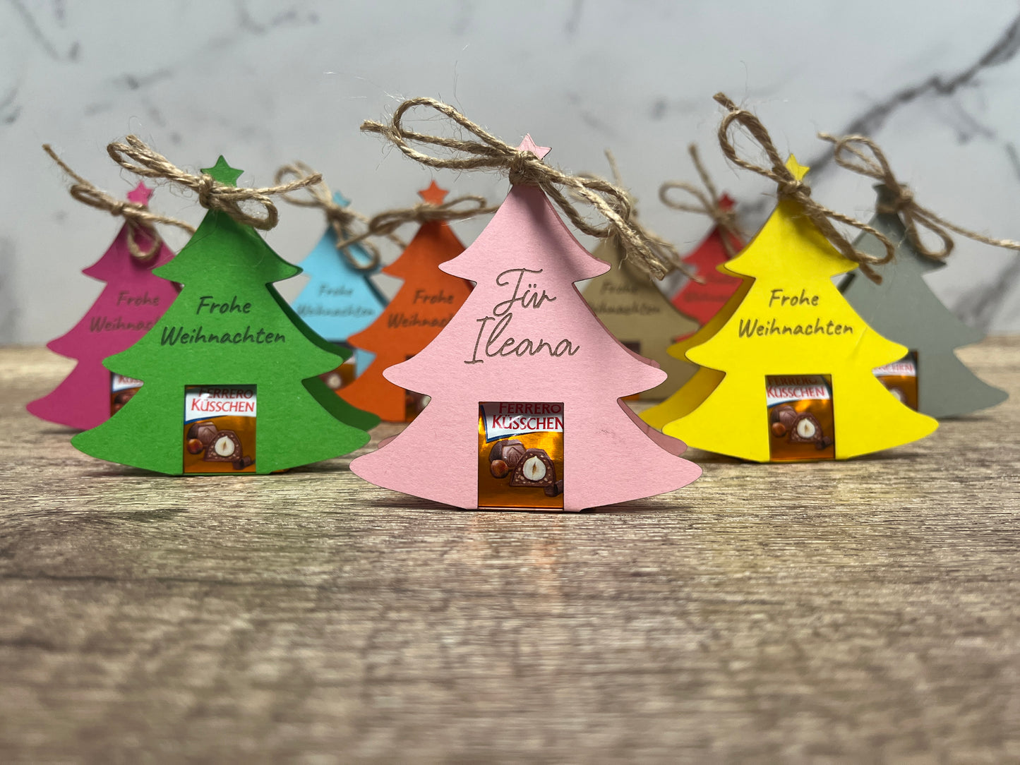 Tannenbaum Schokoladenhalter Frohe Weihnachten Wunschtext Individuell Farbwahl