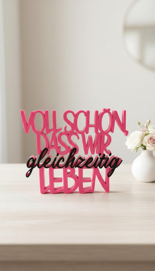 Voll schön DASS WIR gleichzeitig LEBEN Freundschaft Kompliment Statement Spruch Geschenkidee 3D Druck Aufsteller Deko bunt colour blocking (Kopie)