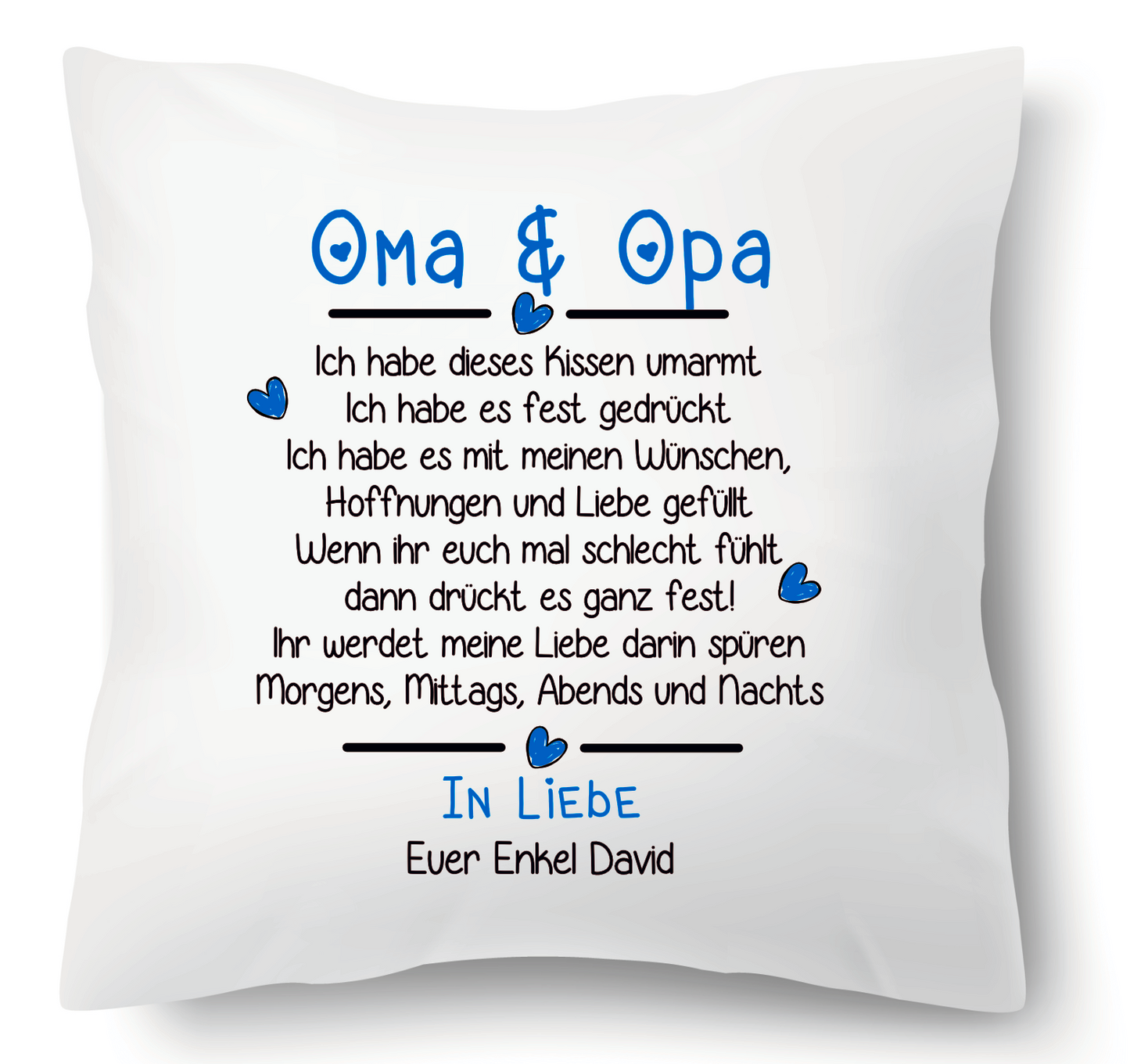 Kissen - Oma & Opa Ich habe dieses Kissen umarmt... von Enkel in blau