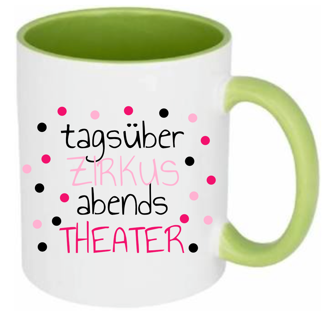 Tasse Tagsüber Zirkus abends Punkte lila pink rosa Farbwahl