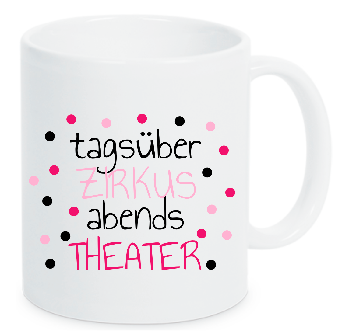 Tasse Tagsüber Zirkus abends Punkte lila pink rosa Farbwahl