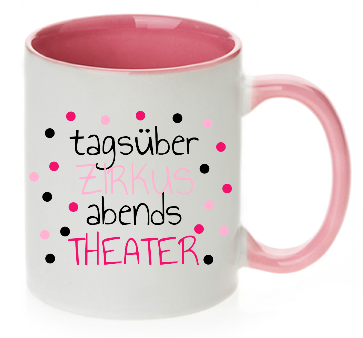 Tasse Tagsüber Zirkus abends Punkte lila pink rosa Farbwahl