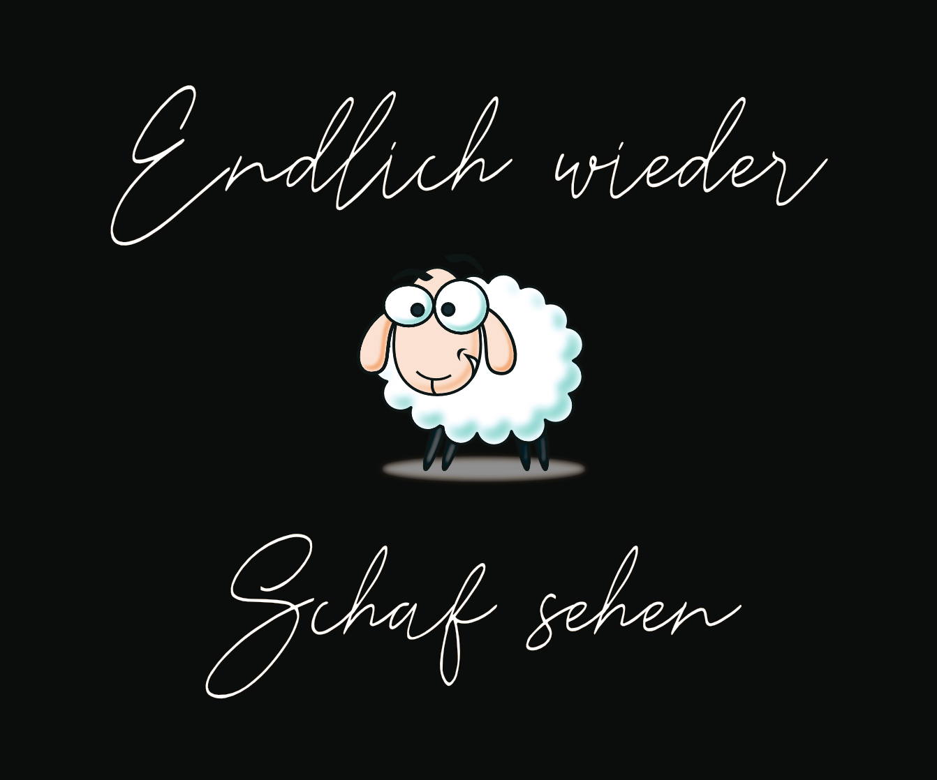 Brillenputztuch in schwarz mit einem goldigen Comic Schaf und dem Text Endlich wieder Schaf sehen