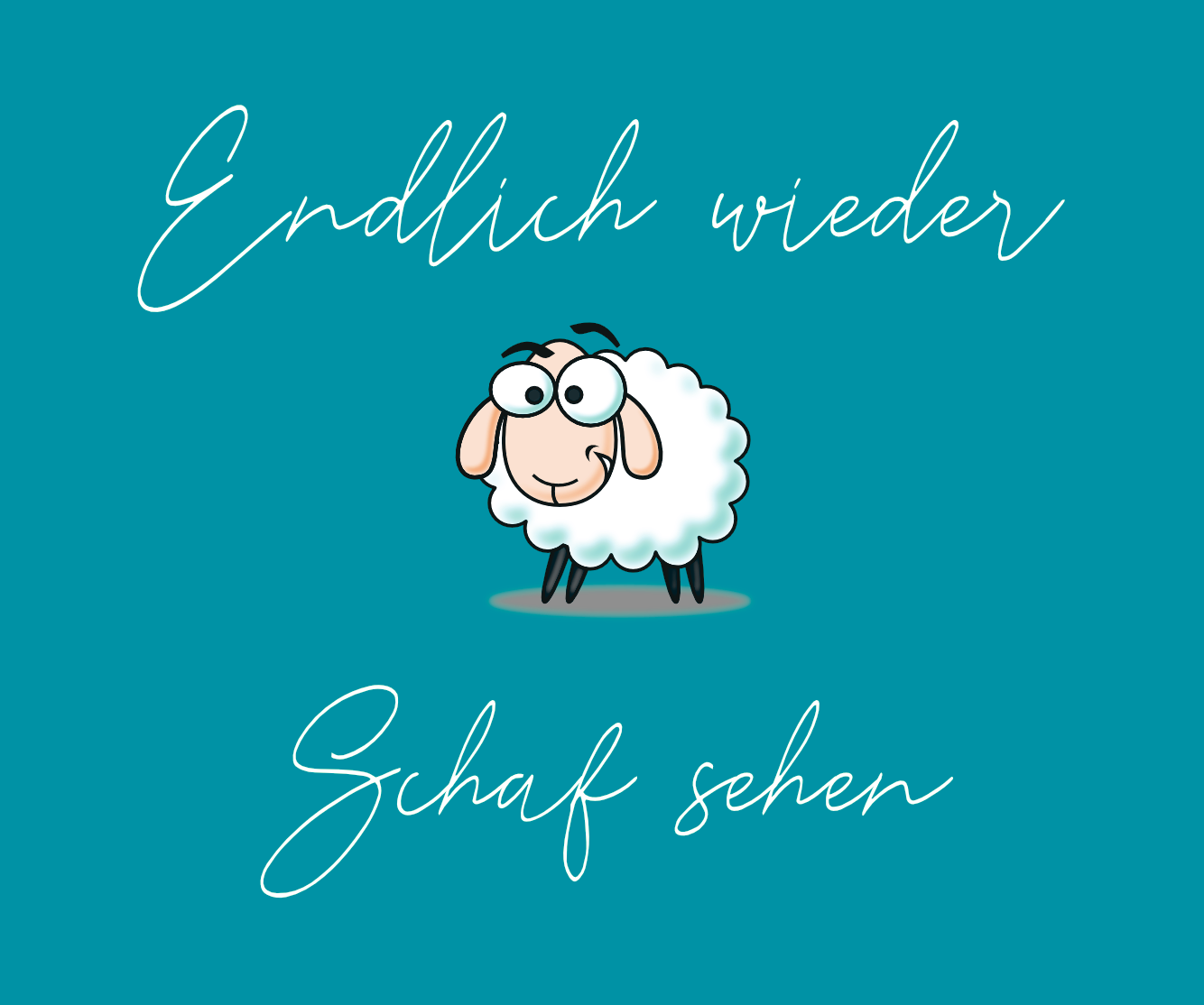 Brillenputztuch in türkis mit einem goldigen Comic Schaf und dem Text Endlich wieder Schaf sehen