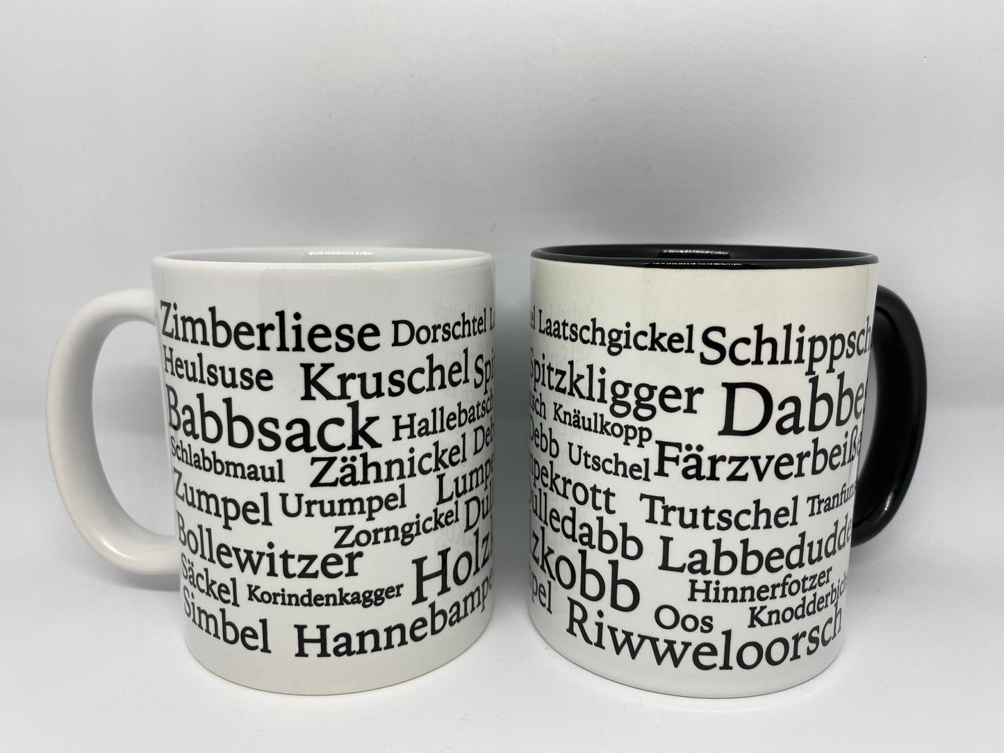 Tasse Hessisch platt Dabbes Babbsack Holzkobb Korindenkagger Hinnerfotzer Tranfunsel Schlabbmaul Debb Heulsuse