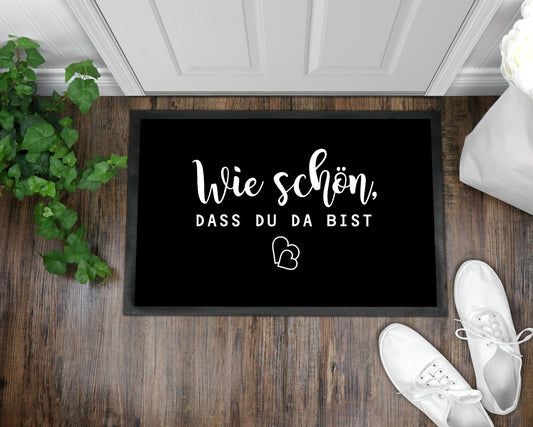 Fußmatte Herz weiß Wie schön, dass du da bist